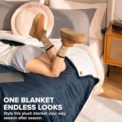 UGG Nita Queen Blanket, Reversible Plush Fleece, 90" x 90", Blue | Fits Queen & Full Size Beds, UGG Fluff Plush Face, Smooth UGG Fluff Reverse, OEKO-TEX Compliant, Warm & Cozy, Oversized - color: Blue, size: Full/Queen