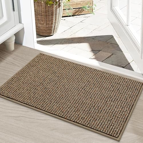 BEQHAUSE Dirt Trapper Door Mat 20" x 32", Non-Slip Washable Doormats, Beige | Entrance Mat Dirt Resistant and Absorbent Welcome Mat, Low Profile Floor Mats for Front Back Door and Entryway - color: Beige, size: 20" X 32" (Rectangular)