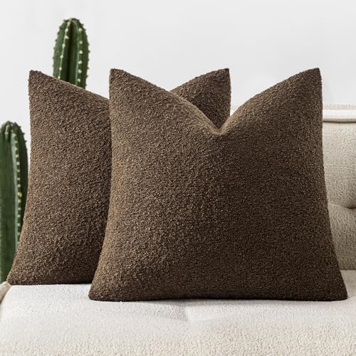 Pack of 2 20x20 Inch Decorative Boucle Throw Pillow Covers Textured Square Pillowcaes Accent Solid Cozy Soft Cushion Covers Home Decor for Sofa Couch Living Room Home Decor,Chocolate Brown - color: Chocolate, size: 20" x 20" (Pack of 2)