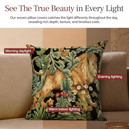 William Morris Lion Tapestry Throw Pillow Cover 18 x 18 in - color: Black Lion