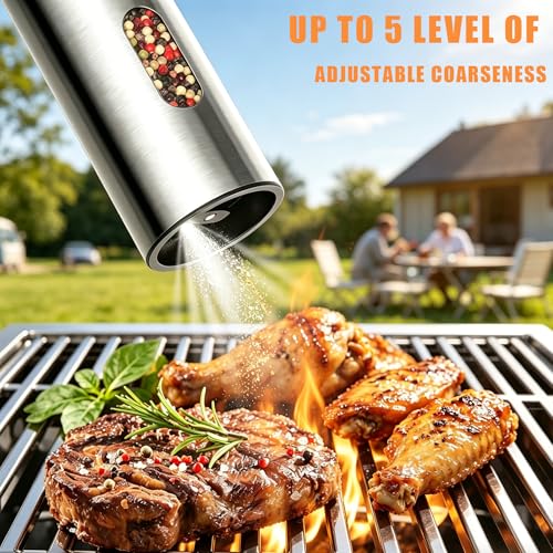 Electric Salt and Pepper Grinder Set, Rechargeable Stainless Steel with USB-C Dual Charging Base, Upgraded Large Capacity, Adjustable Coarseness & Bright LED Light, Kitchen Essentials