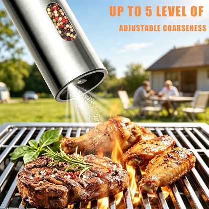 Electric Salt and Pepper Grinder Set, Rechargeable Stainless Steel with USB-C Dual Charging Base, Upgraded Large Capacity, Adjustable Coarseness & Bright LED Light, Kitchen Essentials