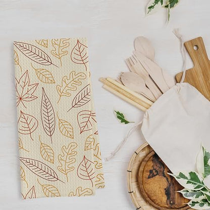 Fall Pumpkin Dish Towels Set - Fall Leaves Gifts Waffle Weave Kitchen Towels, Fall Pumpkin Gifts Hand Tea Towels, Autumn Bathroom Kitchen Decor (16×24 Inches Set of 2) - color: Fall-5