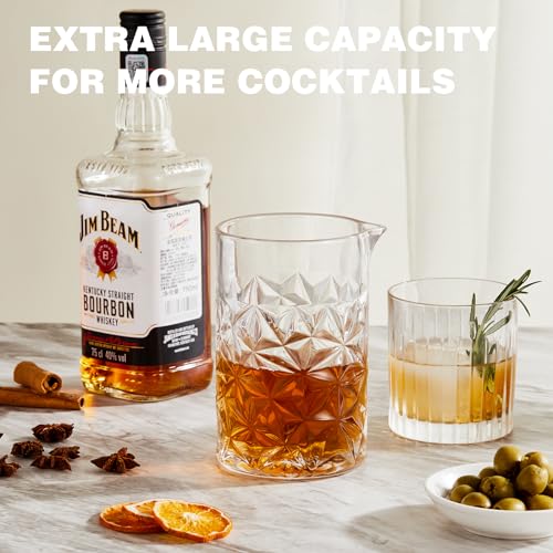 KITESSENSU Cocktail Mmixing Glass 24oz 710ml, Crystal Bartender Accessories | Glass Beaker to Mix & Stir Cocktails, Thick and Sturdy Bottom, Premium Seamless Design, Lead-Free Crystal, Diamond-Cut design - size: 24 Ounces