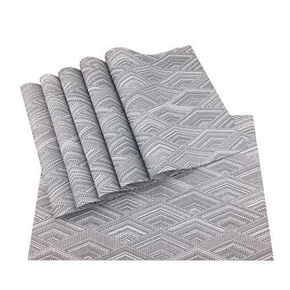 Luxury Placemats Woven Vinyl Non-Slip Insulation Heat Stain Resistant Washable Table Placemats Kitchen Dining Table Top Meal Mat Place Mats PVC Set of 6, Shape of Grey Diamond - color: Grey-diamond
