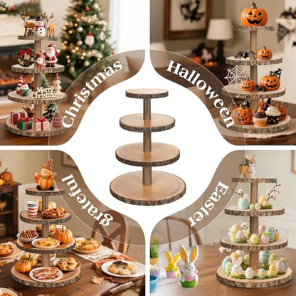 Wooden Cupcake Stand for 24 Cupcakes 4-Tier Dessert Tower Rustic Tiered Display Stand for Woodland Baby Shower Decorations, Farmers Market Decor, Wedding, Birthday, Graduation, Tea Party