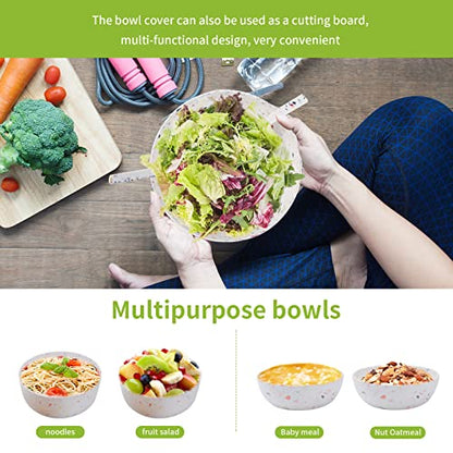 ECOWAY Melamine Salad Bowl, Bamboo Fiber Salad Bowl Large with 4 Small Serving Bowls and Bamboo Lid Cutting Board with Handle and Silicone Seal Ring Perfect for Storage Salad Foods(Spots,9.8 Inches) - color: Multicolor with serving bowls