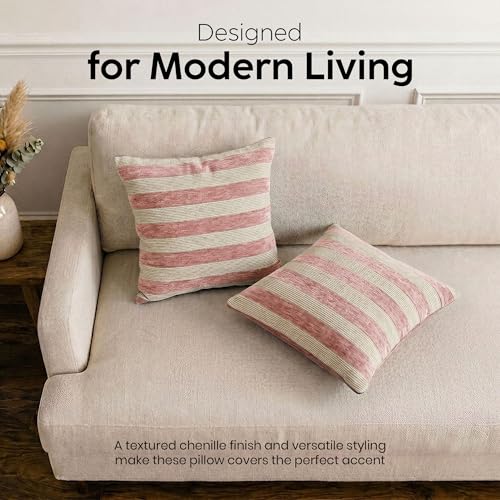 TEHALK Stripes Pillow Covers 18x18 Set of 2 - color: Pink1, size: 18" x 18" (Pack of 2)