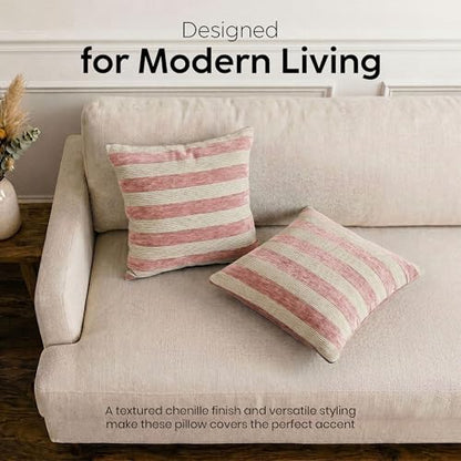 TEHALK Stripes Pillow Covers 18x18 Set of 2 - color: Pink1, size: 18" x 18" (Pack of 2)