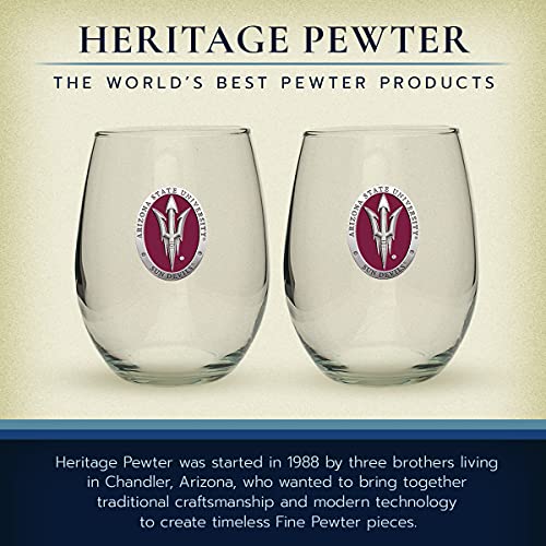 Heritage Pewter Arizona State ASU Sun Devils Stemless Glass Goblets – Set of 2 | 15 OZ Goblet Wine Glasses | Expertly Crafted Pewter Glass - style: Arizona State Fork ER