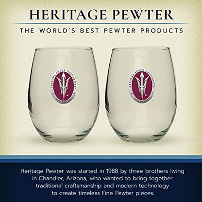 Heritage Pewter Arizona State ASU Sun Devils Stemless Glass Goblets – Set of 2 | 15 OZ Goblet Wine Glasses | Expertly Crafted Pewter Glass - style: Arizona State Fork ER