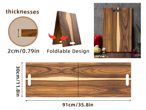 Acacia Wood Boards - Extra Large Charcuterie Board, Oversized 36 x 12 Inch Wood Serving Platter with Handles, Foldable Long Wooden Tray for Parties, Grazing & Appetizers