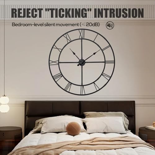31.5 Inch Large Wall Clock for Living Room Decor – Easy-Assembly (KD) Silent Non-Ticking Modern Farmhouse Wall Clock, Oversized Decorative Metal Roman Numeral Clock