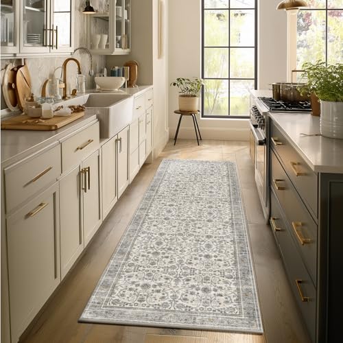 Machine Washable Hallway Runner Rug: 2'x6' Kitchen Rugs | Soft,Non-Slip,Low Pile,Vintage,Boho,Carpet,Runners for Indoor,Entryway,Kitchen,Bedside,Bedroom,Bathroom,Farmhouse Decor - color: Beige/Grey/Multi, size: 2' x 6' (Rectangular)