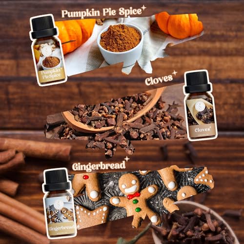 Soulorigin Autumn Spice Essential Oils Set – Cozy Fall Fragrance Oils for Diffuser & Candle Making – Cinnamon, Vanilla, Pumpkin Pie, Nutmeg, Clove, Gingerbread – Warm Home Aroma & Gift Set - color: Spice
