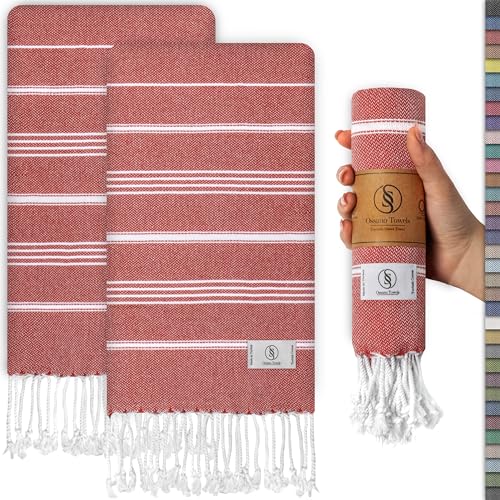 Ossano Decorative Turkish Hand Towels - Thin & Quick Dry - Set of 2 (30" x 18") - for Kitchen & Bathroom - Multifunctional as - Dish Drying Towels, Bath Hand Towel for Bathroom - Red - color: Red