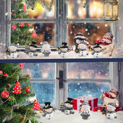 Honoson 12 Pcs Christmas Cute Snowman Figurines Winter Miniature Glittered Figurines Resin Micro Landscapes Winter Snow Decoration for Christmas Birthday Home Decorations Gift (Cute Snowman) - style: Cute Snowman