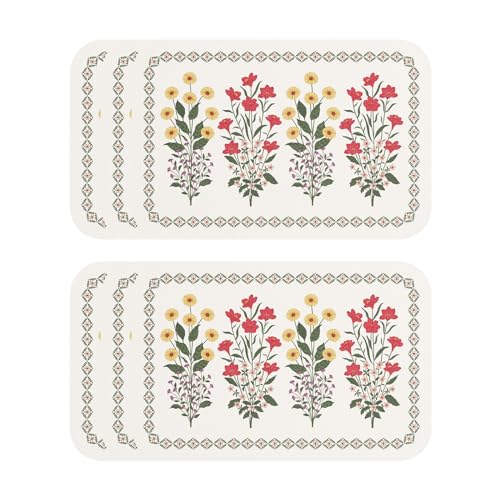 Vinyl Waterproof Placemats Set of 6 Rectangular,12"*17"-Bertina C | Wipeable Beautiful Print Place Mats,Stain Resistant,Heat Resistant,Everyday Meals,Kitchen,Dinning,Holiday,Decor - color: Bertina C