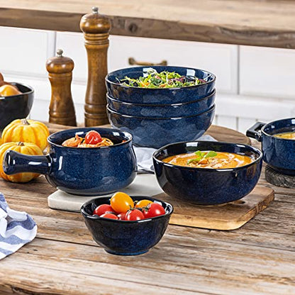 vicrays Ceramic Cereal Bowls - 26 Ounce Porcelain Soup Salad Rice Dessert Cream Set - Chip Resistant Dishwasher Microwave Safe - Set of 6 (Blue) - color: Blue