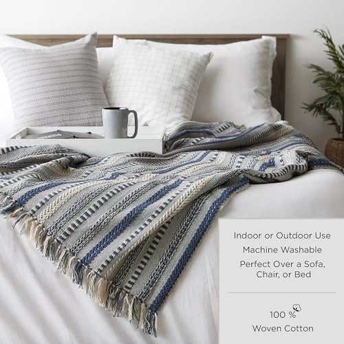 DII Modern Zig Zag Throw Blanket Woven Cotton, Hand-Knotted 2.5" Fringe, 50x60, Natural - color: Natural, size: 50x60"