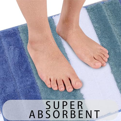 Bath Rug Mat Non Slip,Stripe Indoor Doormat,20"x32" | Small Area Rug,Rubber Backed,Soft microfiber,Absorbent,Machine Washable,Bathroom,Entryway,Kitchen,Hallway - color: Blue Stripe1