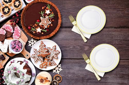 Gold Dessert Plates Set, 100 Wedding Plates Forks Cups and Napkins, 7.5 In | Sturdy plastic, cake service, appetizer tables, salad course, weddings, birthdays, easy cleanup - color: Gold, style: Plates,Forks,Napkins and Cups