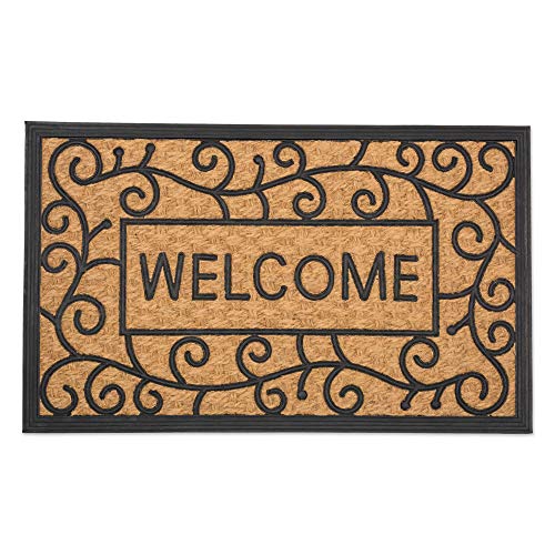 DII Natural Coir Doormat Outdoor Welcome Mat, 17x29, Welcome Swirls