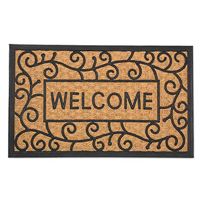 DII Natural Coir Doormat Outdoor Welcome Mat, 17x29, Welcome Swirls