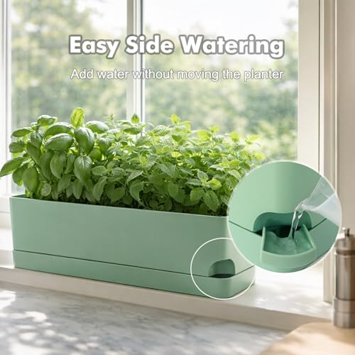 Party Zealot Window Boxes Planters, 3 Pack Self Watering Pots for Indoor Plants 17 Inch Rectangular Planter Rectangle Flower Pots Long Plant Pot Large Window Sill Herb Planter Box, Green - color: Green