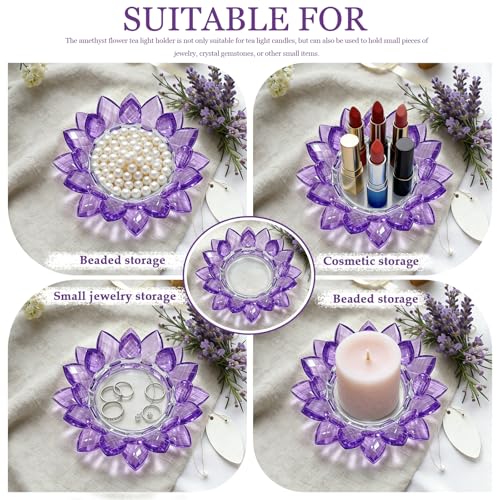 Crystal Flower Jewelry Tray, 1, 6.3" Purple | Transparent, For Rings, Earrings, Necklaces, Keys, Decorative Trinket Dish, For Vanity Dresser Nightstand - size: 6.3"(W)- Purple