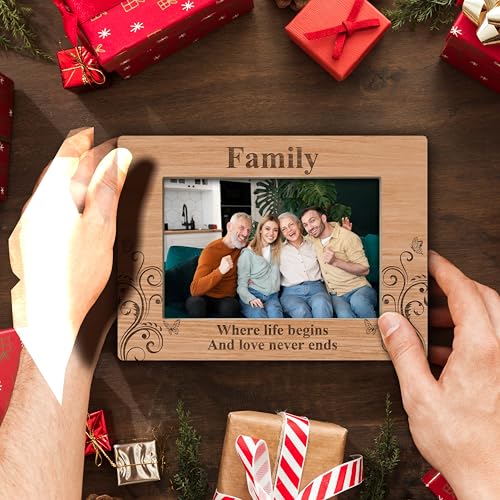 YSTEP Family Where Life Begins And Love Never Ends Picture Frame, Family Photo Frame, Fathers Day, Mothers Day Gifts, Wood 4x6 Picture Frame for Desk Display-B17 - style: Style 4