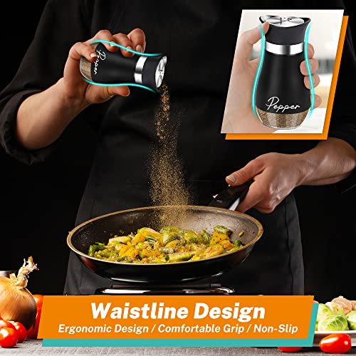Salt and Pepper Shakers Set,4 oz Glass Bottom Salt Pepper Shaker with Stainless Steel Lid for Kitchen Gadgets Cooking Table, RV, Camp,BBQ Refillable Design (Black) - color: Black