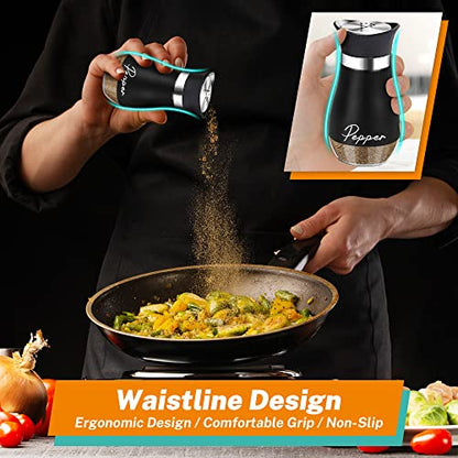 Salt and Pepper Shakers Set,4 oz Glass Bottom Salt Pepper Shaker with Stainless Steel Lid for Kitchen Gadgets Cooking Table, RV, Camp,BBQ Refillable Design (Black) - color: Black