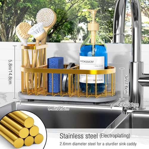 Sink Caddy Kitchen Sink Organizer, Sponge & Brush Holder, Stone Drying Mat - color: Gold