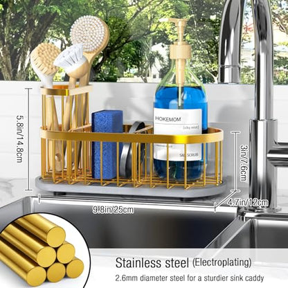 Sink Caddy Kitchen Sink Organizer, Sponge & Brush Holder, Stone Drying Mat - color: Gold