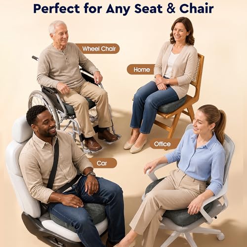 Seat Cushion - Memory Foam Sitting Pillow for Office Chair, Car Seat, Airplane, Bleacher - Sciatica & Hip & Coccyx Pain Relief Desk Chair Cushion for Long Sitting Office Workers, Car Drivers | for Car Seat, Airplane, Desk Chair - Sciatica & Hip & Coccyx P