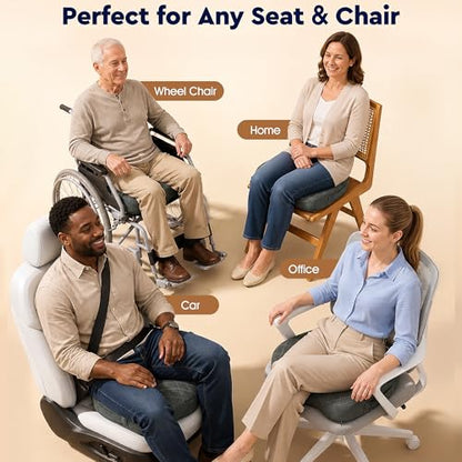 Seat Cushion - Memory Foam Sitting Pillow for Office Chair, Car Seat, Airplane, Bleacher - Sciatica & Hip & Coccyx Pain Relief Desk Chair Cushion for Long Sitting Office Workers, Car Drivers | for Car Seat, Airplane, Desk Chair - Sciatica & Hip & Coccyx P