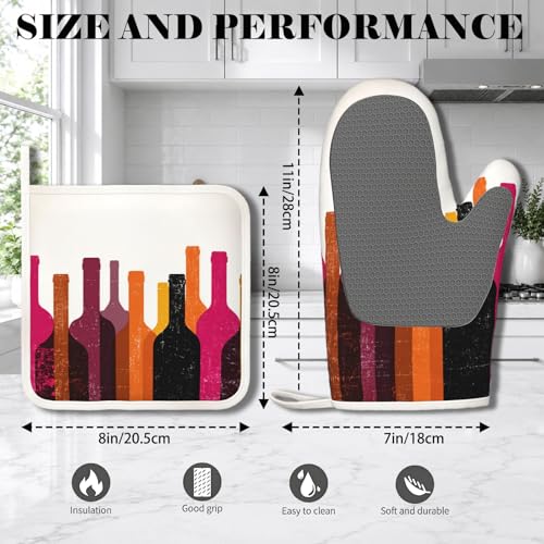 Red Wine Bottle Oven Mitt and Pot Holder with Silicone Heat Resistant Kitchen for Cooking BBQ Baking Grilling Cooking Protection - color: Red Wine Bottle