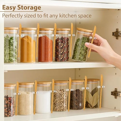 12 Pack 10 oz Round Glass Spice Jars with Lids and Spoons – Airtight Small Spice Containers Set with Labels, Clear Glass Storage Jars for Seasoning, Spices, Kitchen Pantry Organization - color: Round/10oz/12pcs/Spoon