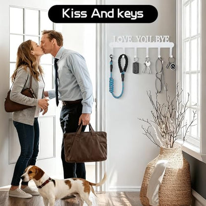 Key Holder for Wall - 'Love You Bye' Key Hooks, White, 6 Hooks | Key Holder Wall Mount Self Adhesive, Key Rack Wall Mount for Wall No Drill for Living Room, Kitchen, Bathroom, Garage - color: Love You Bye' White