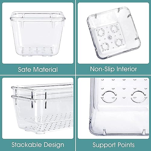25 PCS Clear Plastic Drawer Organizer Set, 4 Sizes Stackable Storage Bins with Non-Slip Silicone Pads, Desk Bathroom Kitchen Makeup Office Drawer Organizers for Cosmetics,Gadgets & Accessories