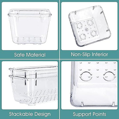 25 PCS Clear Plastic Drawer Organizer Set, 4 Sizes Stackable Storage Bins with Non-Slip Silicone Pads, Desk Bathroom Kitchen Makeup Office Drawer Organizers for Cosmetics,Gadgets & Accessories