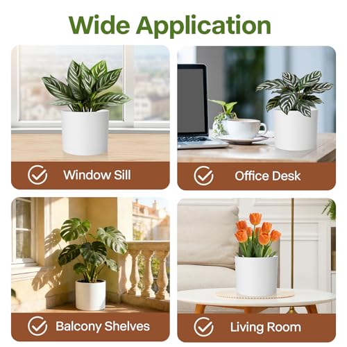 3 Pack Cylinder Planter Set 10/9/8 Inch White Indoor Plant Pots - color: White