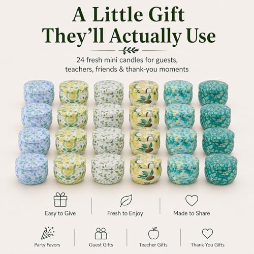 24 Pack Mini Scented Candles for Party Favors, 2.5 oz Soy Wax Tin Candle Gift Set, 6 Fresh Botanical Scents x 4 Each, Small Gifts for Bridal Shower, Baby Shower, Wedding Favors, Teachers - size: Summer 24-Candle Set