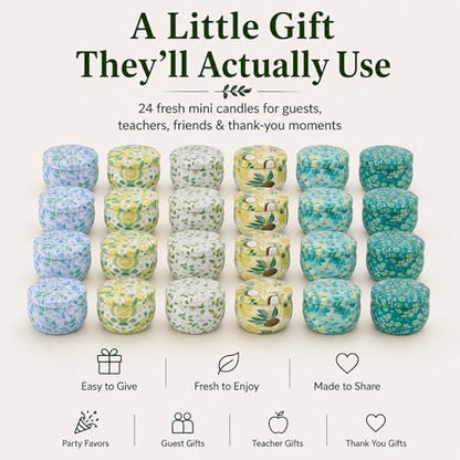 24 Pack Mini Scented Candles for Party Favors, 2.5 oz Soy Wax Tin Candle Gift Set, 6 Fresh Botanical Scents x 4 Each, Small Gifts for Bridal Shower, Baby Shower, Wedding Favors, Teachers - size: Summer 24-Candle Set