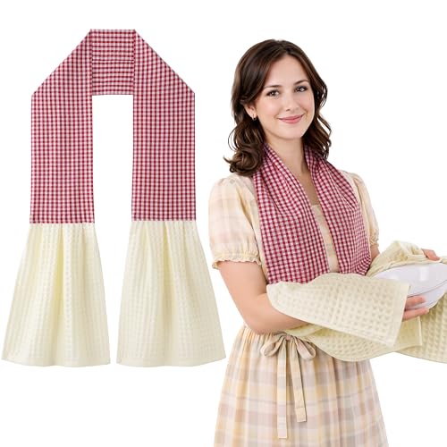 Cozy Laur Detachable Button Kitchen Towel Scarf – 100% Cotton Waffle Weave Hand Towel, Removable Washable Design for Cooking, Cleaning & Decoration - color: Cream