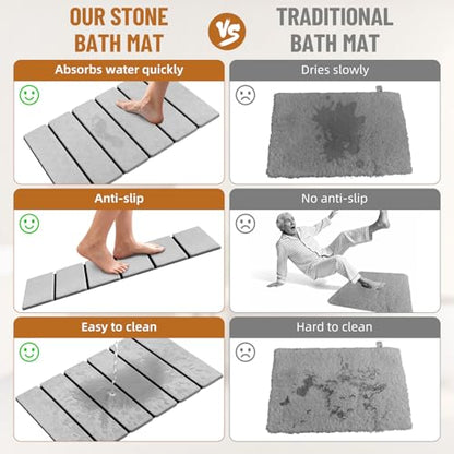 Luxspire Stone Bath Mat, Stone mat Bathroom Foldable 24x16 in, Light Gray | Quick & fast drying diatomaceous earth, Non-slip rubber base, Easy-clean surface for bathroom floor & kitchen counter - color: B-light Gray