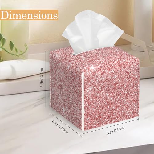 Leather Tissue Box Holder Pink Gold Glitter Tissue Box Cover Square Waterproof Holder Organizer Modern Napkin Holder for Bedroom Dresser Night Stand Office Desk - color: Pink Gold Glitter