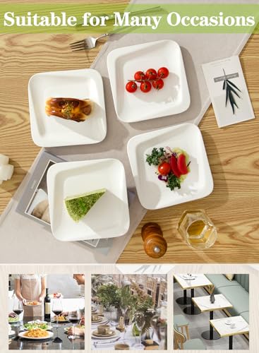 7.3 Inch Square Porcelain Dessert Plates, 10 Pieces, White | Appetizer Dinnerware, Scratch Resistant, Microwave Safe, Oven Safe, Dishwasher Safe - size: 7.3 Inch - 10P