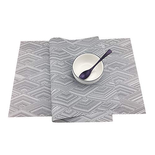 Luxury Placemats Woven Vinyl Non-Slip Insulation Heat Stain Resistant Washable Table Placemats Kitchen Dining Table Top Meal Mat Place Mats PVC Set of 6, Shape of Grey Diamond - color: Grey-diamond